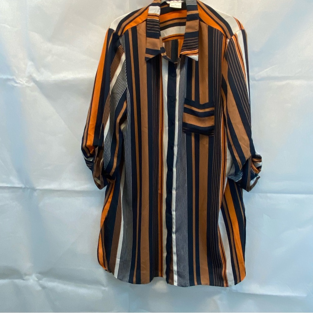 Striped Button-Up Shirt in Blue and Orange